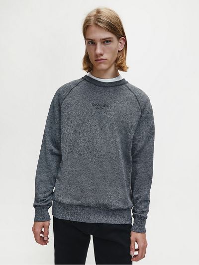 Calvin Klein Ruhák HU270900 | Calvin Klein Heathered Cotton Blend Férfi Pulóver Fekete / Fehér